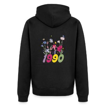 Year of birth 1990 wildflowers - Unisex Premium Organic Zip Hoodie - black - Back - Nico (187cm)