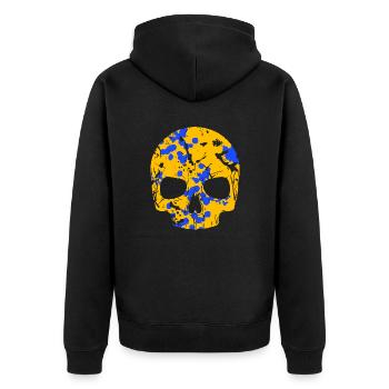 Totenkopf Bunt Camo - Unisex Premium Bio Zip Hoodie - Schwarz - Hinten - Nico (187cm)