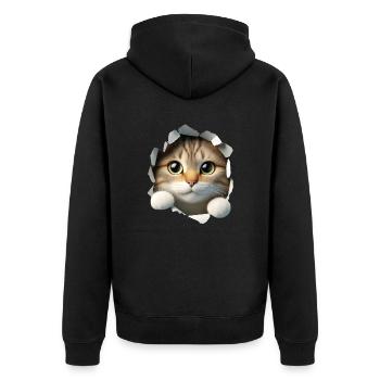 Katze im Loch 1 - Unisex Premium Bio Zip Hoodie - Schwarz - Hinten - Nico (187cm)