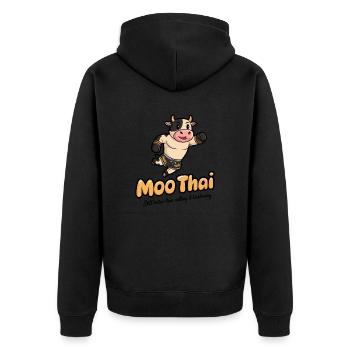Humorvolles Kampfsport-Design - Unisex Premium Bio Zip Hoodie - Schwarz - Hinten - Nico (187cm)