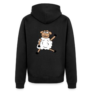 sheep sitting waving greeting happy smiling cool - Unisex Premium Organic Zip Hoodie - black - Back - Nico (187cm)