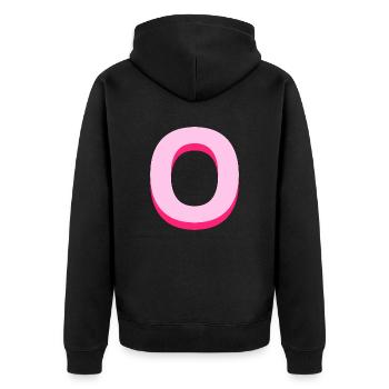 Pop- und moderner rosafarbener Buchstabe o - Unisex Premium Bio Zip Hoodie - Schwarz - Hinten - Nico (187cm)