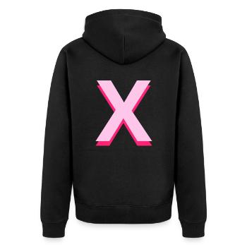 Pop und moderner rosa Buchstabe X - Unisex Premium Bio Zip Hoodie - Schwarz - Hinten - Nico (187cm)