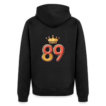 89 Zahl Krone - Unisex Premium Bio Zip Hoodie - Schwarz - Hinten - Nico (187cm)