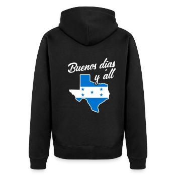 Honduranisch-texanisches Design für Einwanderer - Unisex Premium Bio Zip Hoodie - Schwarz - Hinten - Nico (187cm)