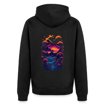 Fantastische Landschaftsillustration - Unisex Premium Bio Zip Hoodie - Schwarz - Hinten - Nico (187cm)
