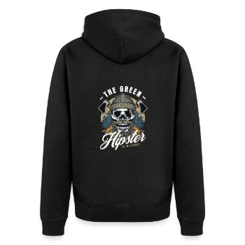 DER GRÜNE HIPSTER - Unisex Premium Bio Zip Hoodie - Schwarz - Hinten - Nico (187cm)