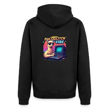 Don't Glitch my Vibe - Retro Gaming Alpaka - Unisex Premium Bio Zip Hoodie - Schwarz - Hinten - Nico (187cm)