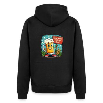SAVE WATER DRINK BEER - BIERKRUG - Unisex Premium Bio Zip Hoodie - Schwarz - Hinten - Nico (187cm)