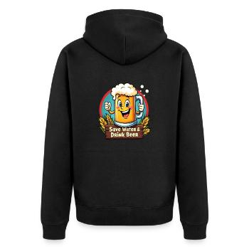 SAVE WATER DRINK BEER - Bierkrug - Unisex Premium Bio Zip Hoodie - Schwarz - Hinten - Nico (187cm)