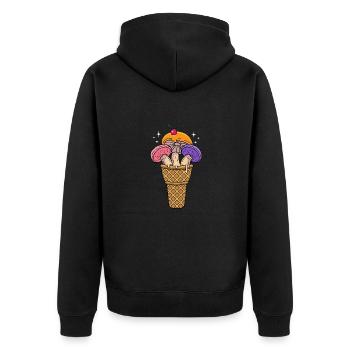 Pilz Eistüte CottageCore Nature Design - Unisex Premium Bio Zip Hoodie - Schwarz - Hinten - Nico (187cm)