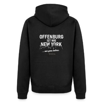 Offenburg - Unisex Premium Bio Zip Hoodie - Schwarz - Hinten - Nico (187cm)