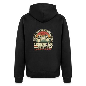 Level 50 Freigeschaltet Legendär seit 1974 - Unisex Premium Bio Zip Hoodie - Schwarz - Hinten - Nico (187cm)