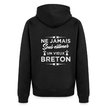 Ne jamais sous estimer un vieux Breton - Veste à capuche bio Premium Unisexe - noir - Dos - Nico (187cm)
