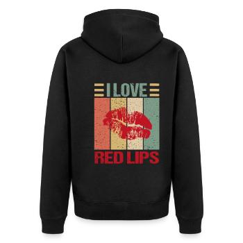 I Love Red Lips Rote Lippen Küssen - Unisex Premium Bio Zip Hoodie - Schwarz - Hinten - Nico (187cm)