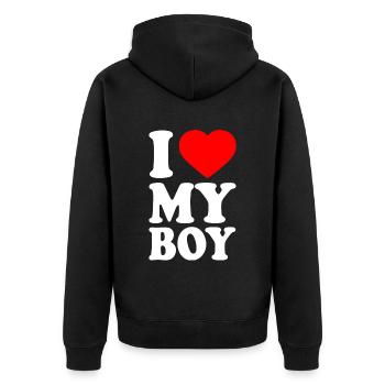 I love my boy - Unisex Premium Organic Zip Hoodie - black - Back - Nico (187cm)