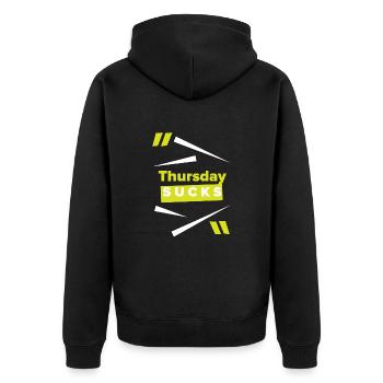 Thursday sucks oder Thursday = Lieblingstag? - Unisex Premium Bio Zip Hoodie - Schwarz - Hinten - Nico (187cm)