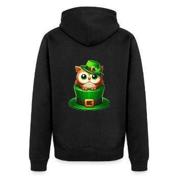 Süße St. Patrick's Day Eule mit Zylinder - Unisex Premium Bio Zip Hoodie - Schwarz - Hinten - Nico (187cm)