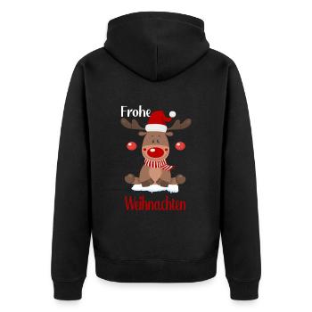 Rentier-Frohe Weihnachten - Unisex Premium Bio Zip Hoodie - Schwarz - Hinten - Nico (187cm)