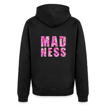Wahnsinn. Madness - Unisex Premium Bio Zip Hoodie - Schwarz - Hinten - Nico (187cm)