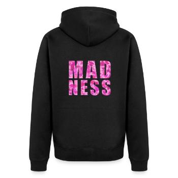 Madness Wahnsinn rosa Blumenmuster - Unisex Premium Bio Zip Hoodie - Schwarz - Hinten - Nico (187cm)