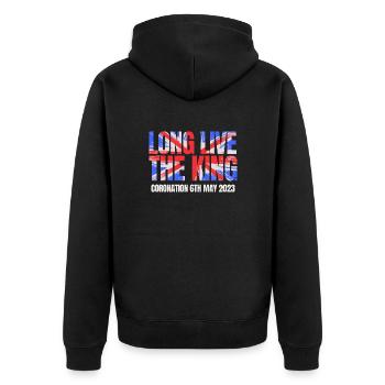 Britischer König Krönung Charles England Flagge - Unisex Premium Bio Zip Hoodie - Schwarz - Hinten - Nico (187cm)