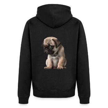 Shy Pug Puppy - Unisex Premium Organic Zip Hoodie - black - Back - Nico (187cm)