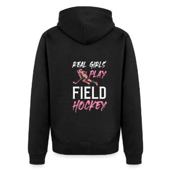 Field Hockey Hockey Player Feldhockey Girls - Unisex Premium Bio Zip Hoodie - Schwarz - Hinten - Nico (187cm)