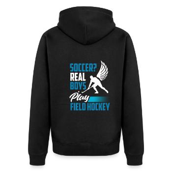 Field Hockey Hockey Player Feldhockey Boys - Unisex Premium Bio Zip Hoodie - Schwarz - Hinten - Nico (187cm)