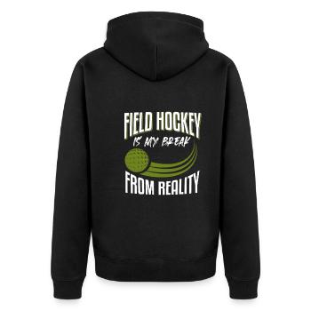 Field Hockey Hockey Player Feldhockey - Unisex Premium Bio Zip Hoodie - Schwarz - Hinten - Nico (187cm)