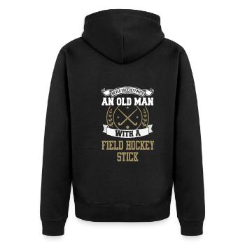 Field Hockey Hockey Player Feldhockey Opa - Unisex Premium Bio Zip Hoodie - Schwarz - Hinten - Nico (187cm)