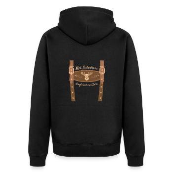 Mei Lederhosn Drogt Heit Mei Sohn Lederhose Ersatz - Unisex Premium Bio Zip Hoodie - Schwarz - Hinten - Nico (187cm)