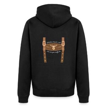 Lederhosn Brauch i Ned I Bin Nur Zum Sauffa Da - Unisex Premium Bio Zip Hoodie - Schwarz - Hinten - Nico (187cm)