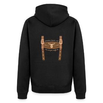 Lederhosn Brauch i Ned I Bin Nur Zum Sauffa Da - Unisex Premium Bio Zip Hoodie - Schwarz - Hinten - Nico (187cm)