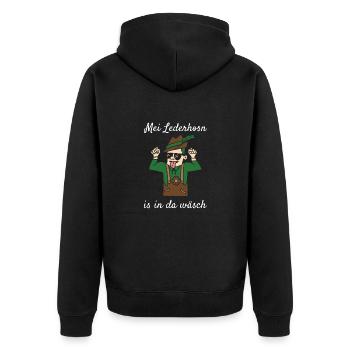 Mei Lederhosn Is In Da Wäsch Lederhose Ersatz - Unisex Premium Bio Zip Hoodie - Schwarz - Hinten - Nico (187cm)