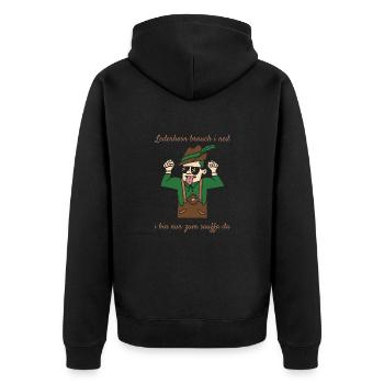 Lederhosn Brauch i Ned I Bin Nur Zum Sauffa Da - Unisex Premium Bio Zip Hoodie - Schwarz - Hinten - Nico (187cm)