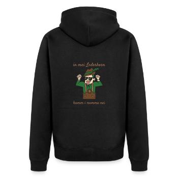 In Mei Lederhosen Kumm Nimma Nei Lederhose Ersatz - Unisex Premium Bio Zip Hoodie - Schwarz - Hinten - Nico (187cm)