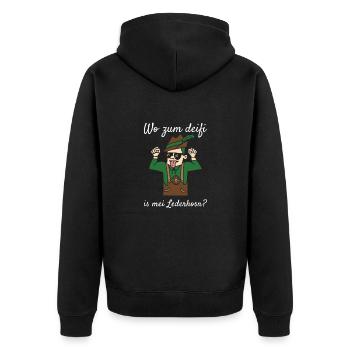 Wo Zum Deifi Is Mei Lederhosn Lederhose Ersatz - Unisex Premium Bio Zip Hoodie - Schwarz - Hinten - Nico (187cm)