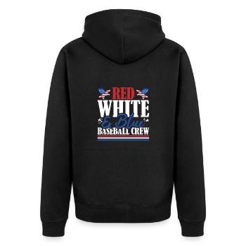 Veteran US Flag Red White & Blue Baseball Crew - Unisex Premium Bio Zip Hoodie - Schwarz - Hinten - Nico (187cm)