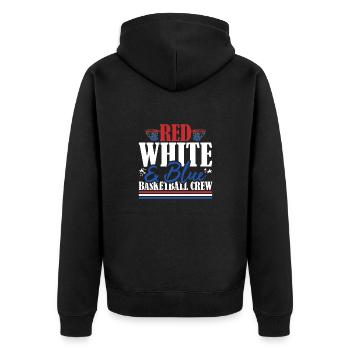 Veteran US Flag Red White & Blue Basketball Crew - Unisex Premium Organic Zip Hoodie - black - Back - Nico (187cm)