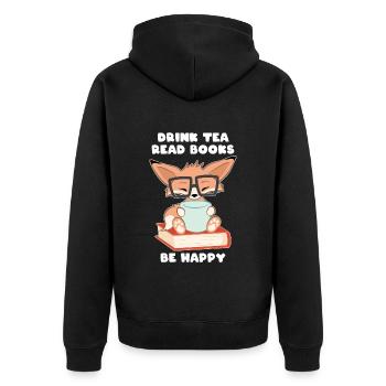 Nerd Fuchs Drink Tea Read Books Be Happy - Unisex Premium Organic Zip Hoodie - black - Back - Nico (187cm)