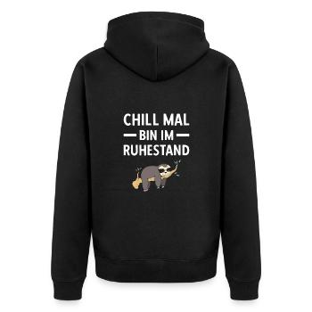 Pensionierung Chill Mal Bin Im Ruhestand Rente - Unisex Premium Bio Zip Hoodie - Schwarz - Hinten - Nico (187cm)