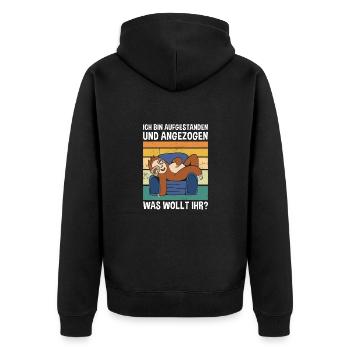 Aufgestanden Und Angezogen Was Wollt Ihr? Faultier - Unisex Premium Bio Zip Hoodie - Schwarz - Hinten - Nico (187cm)