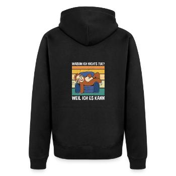 Warum Ich Nichts Tue? Weil Ich Es Kann Faultier - Unisex Premium Bio Zip Hoodie - Schwarz - Hinten - Nico (187cm)