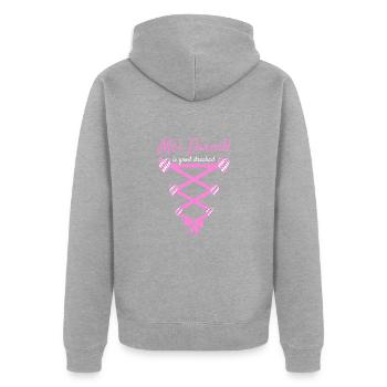 Volksfest Mei Dirndl Is Grod Dreckad Dirndl Ersatz - Unisex Premium Bio Zip Hoodie - Grau meliert - Hinten - Nico (187cm)