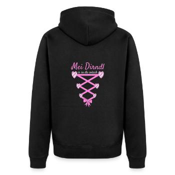 Volksfest Mei Dirndl Is In Da Wäsch Dirndl Ersatz - Unisex Premium Bio Zip Hoodie - Schwarz - Hinten - Nico (187cm)