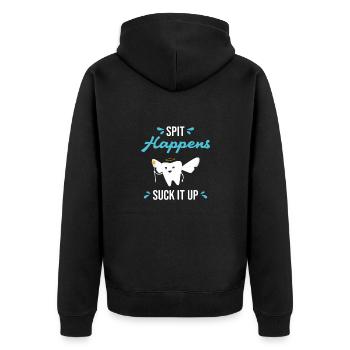 Hygienist Spit Happens Suck It Up Dental Assistant - Unisex Premium Bio Zip Hoodie - Schwarz - Hinten - Nico (187cm)