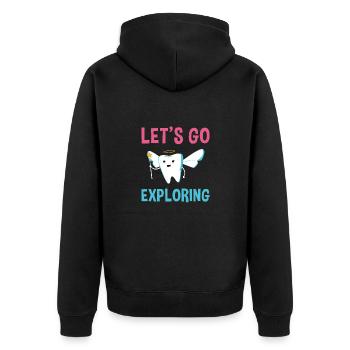 Hygienist Let's Go Exploring Dental Assistant - Unisex Premium Bio Zip Hoodie - Schwarz - Hinten - Nico (187cm)