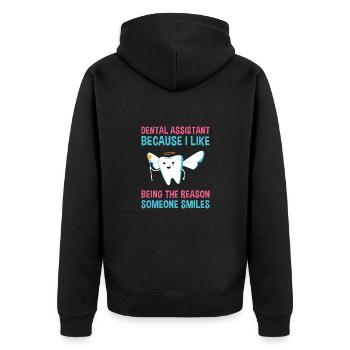 The Reason Someone Smiles Dental Assistant - Unisex Premium Bio Zip Hoodie - Schwarz - Hinten - Nico (187cm)