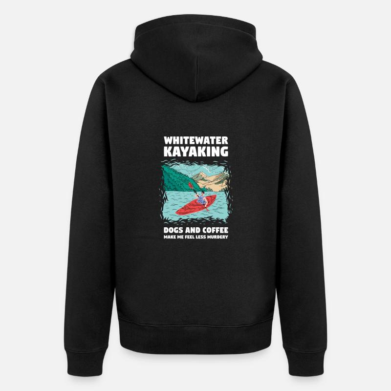 Whitewater Kayaking Dogs & Coffee - Unisex Premium Bio Zip Hoodie - Schwarz